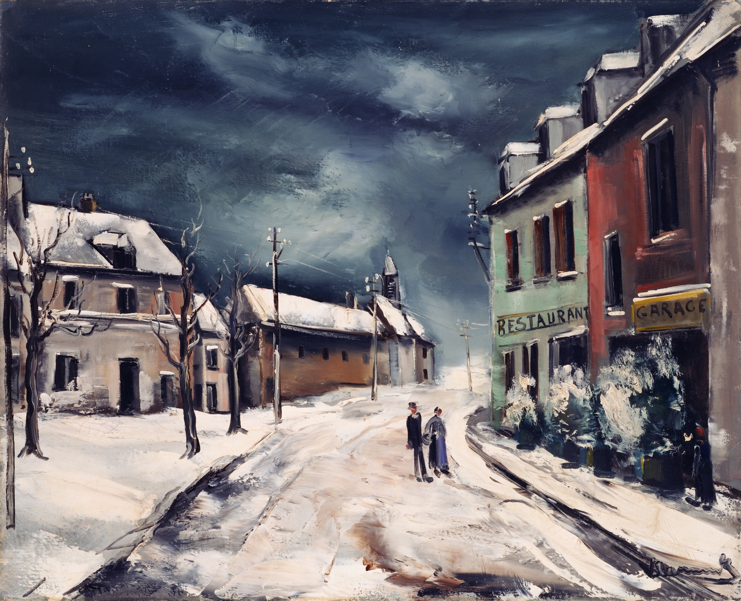 最安 ヴラマンク、雪の村、希少画集画、高級額装付 - 美術品 